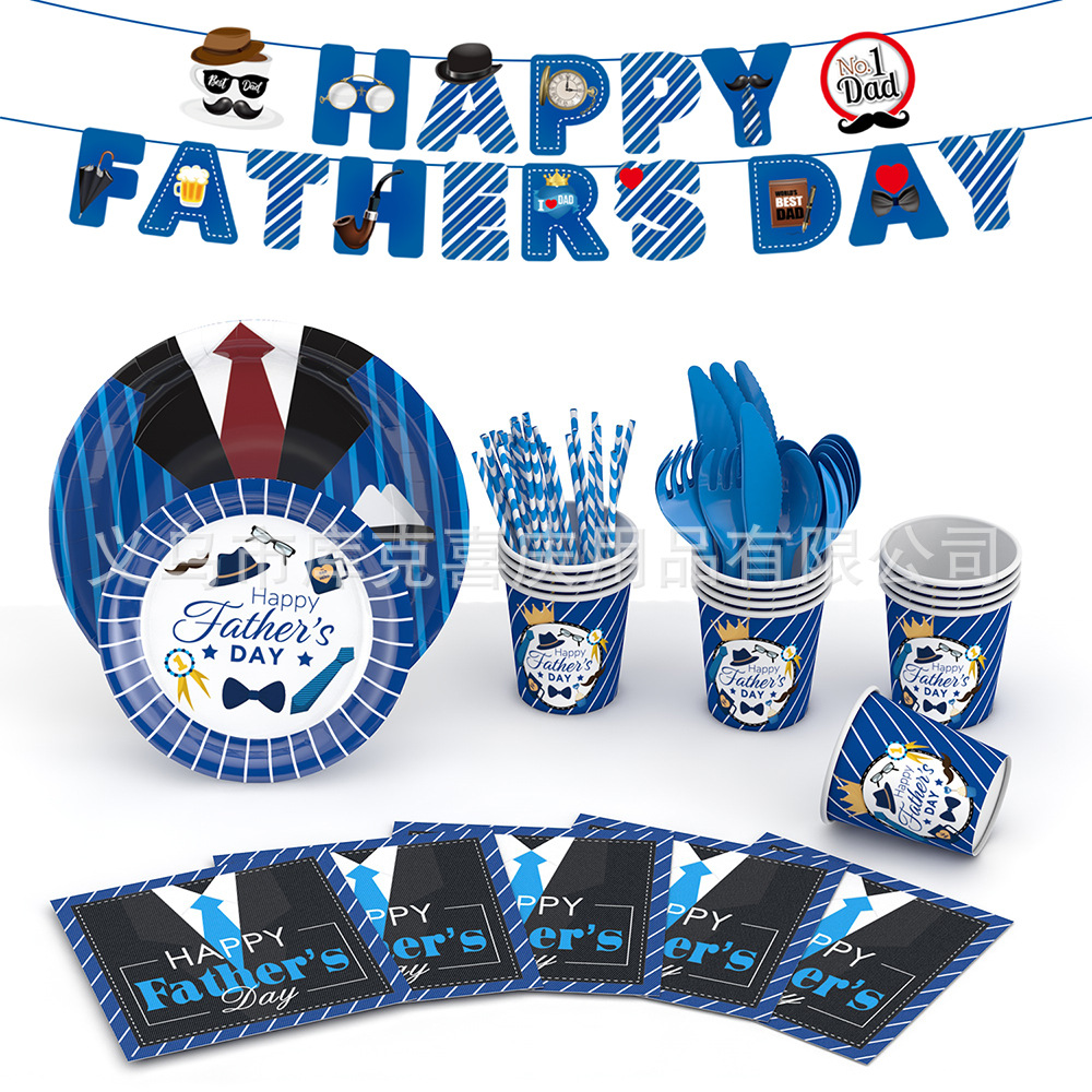 Amazon nuevo Día del Padre tema Fiesta decoración vacaciones plato de papel desechable tire bandera papel taza decoración traje