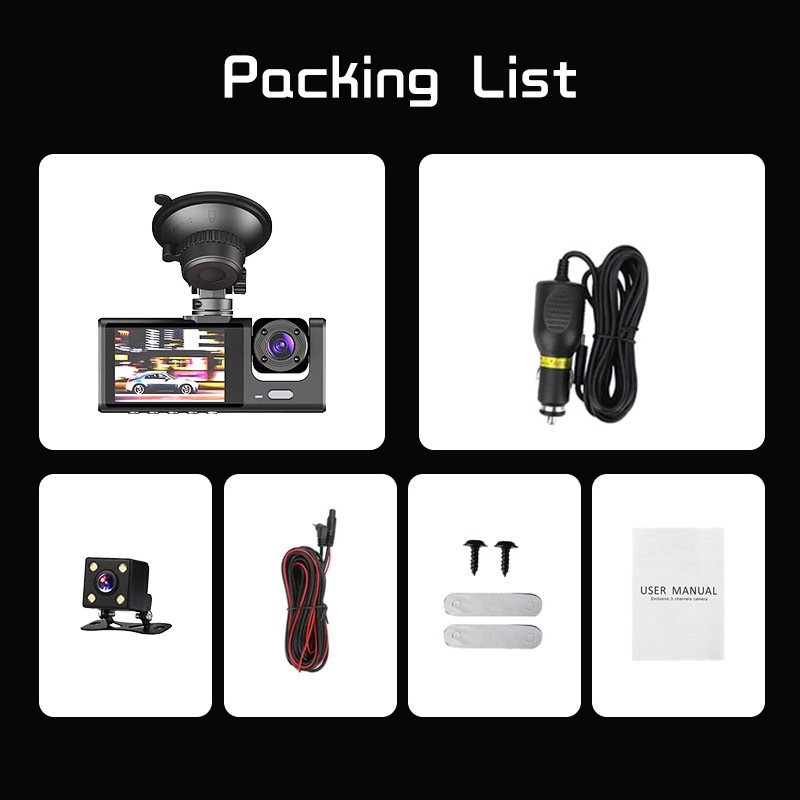 Overseas Hot-Selling Model C309 Three-Way Dash Cam with High-Definition Night Vision, Parking Monitoring, and Mobile Phone Connectivity for Vehicle Recording