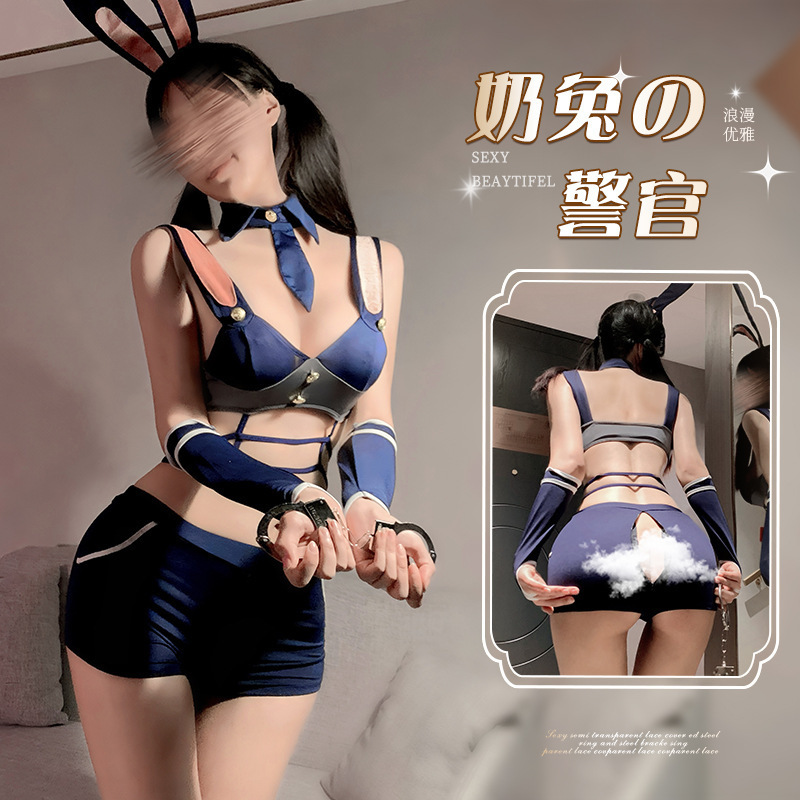 Sleepless midnight rabbit police officer policewoman captain open crotch free inside pure sexy uniform suit sexy underwear women