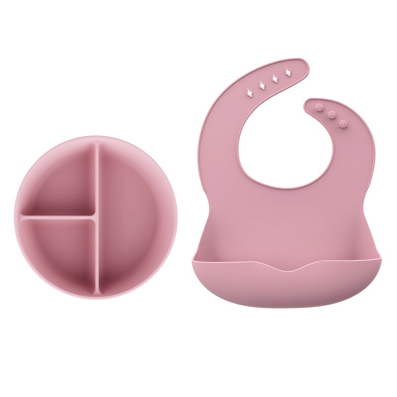 Alimentos de silicona set de cubiertos para niños cucharas blandas tenedor ventosa cuenco divisor de platos de comedor bib puede personalizar caja de regalo