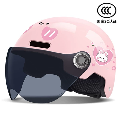 New National Standard Certified Children's Helmet for All Seasons Cycling Boys and Girls Children Electric Battery Car Summer Helmet (Motosiklet kaskı (dəbilqə)) - 3c-pink-adorable-rabbit-sunscreen-mirror