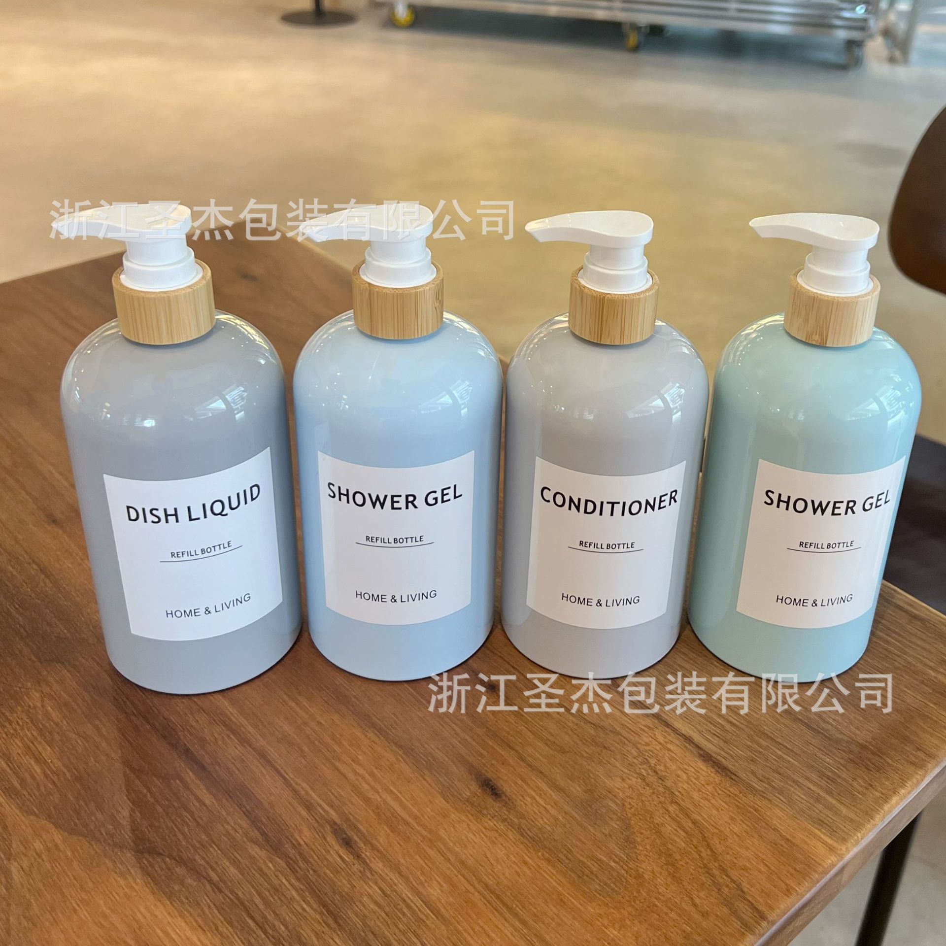 500ml大容量塑料沐浴露瓶竹圈乳液泵按压式洗手液瓶家居洗护分装