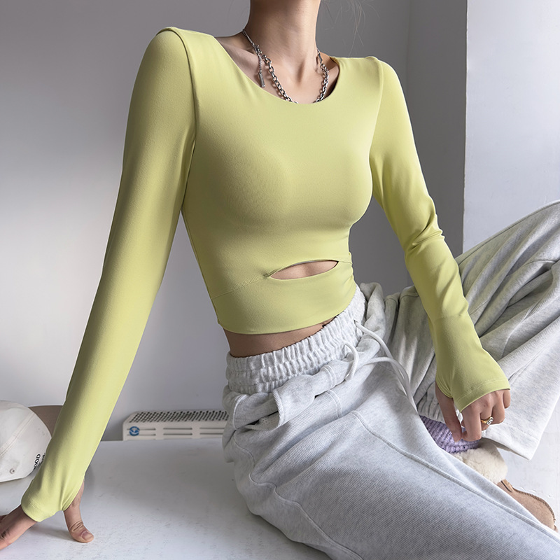 Yoga Suit With Chest Pad For Women Sports Tops For Running Tight And Slim Pilates Training Autumn Fitness Long Sleeves