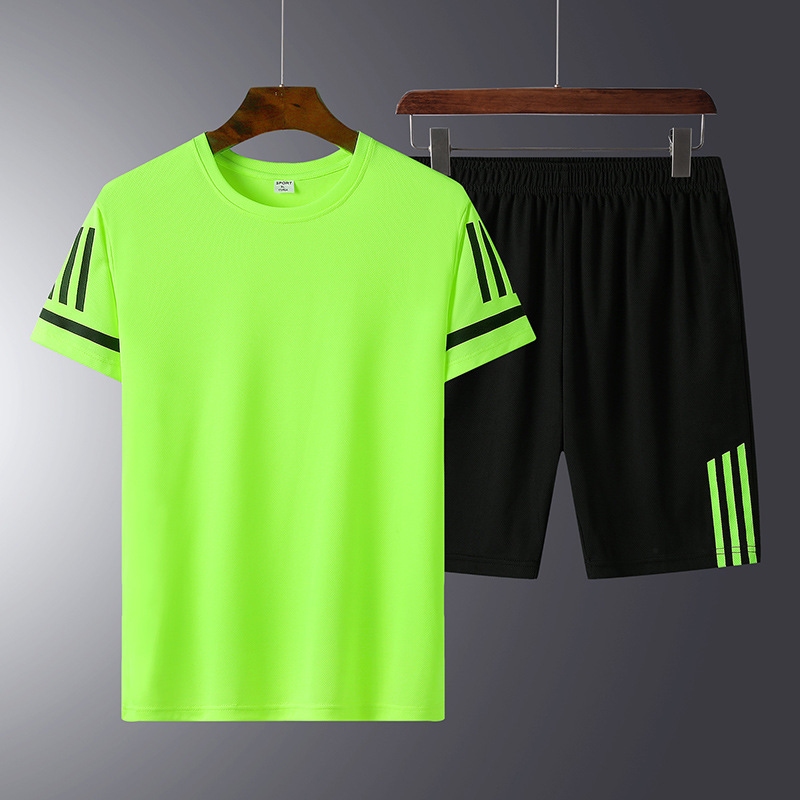 2024 verano nuevo nuevo tres tornillos de moda para hombres hielo deportivo conjunto casual hombre camiseta de cuello redondo secado rápido