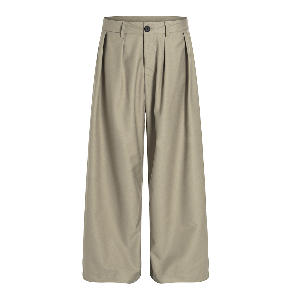 European and American High Street Men's Pants, Men's Pleated Solid Color Straight-Leg Dress Pants, Trendy Brand Loose New Versatile Casual Pants for Men