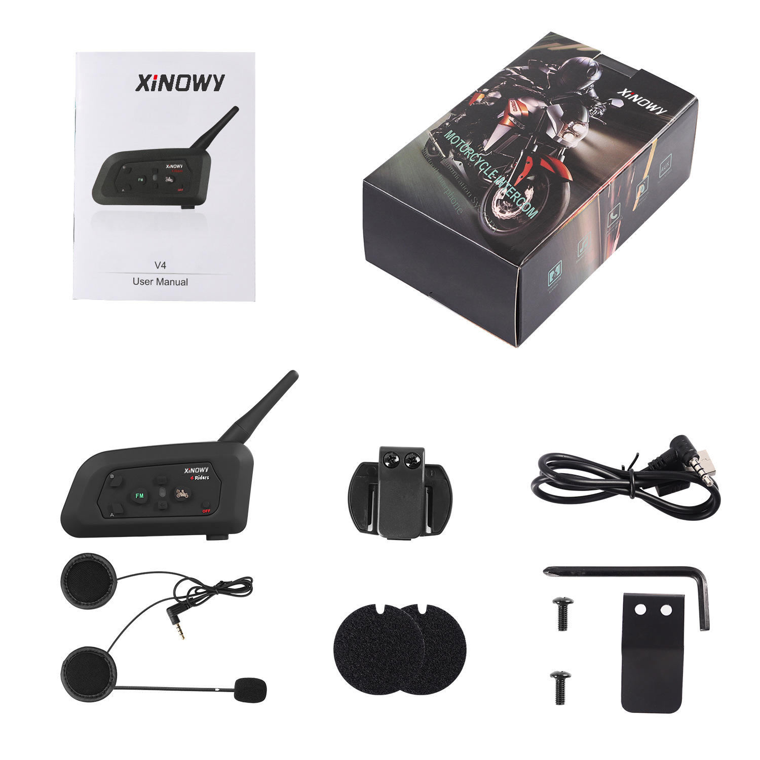 Xinowy Brand V4Pro4-Person Simultaneous Intercom Motorcycle Helmet Bluetooth Headset Riding Helmet Intercom Headset