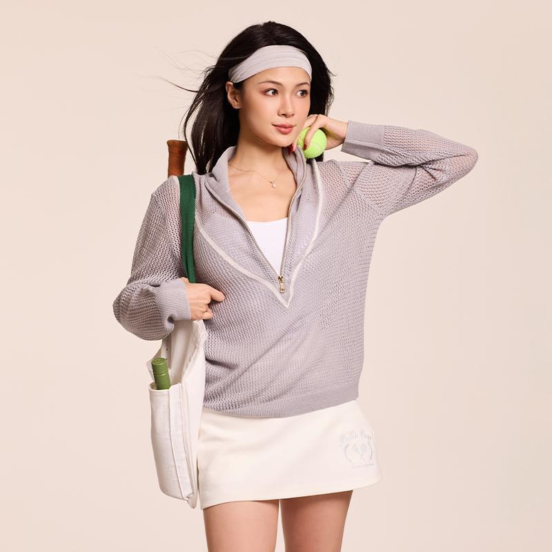 V-Neck Hollow Knit Vintage College Style Fashion Niche Tennis Cover-Up Sports Cover-Up Fresh Loose New Style