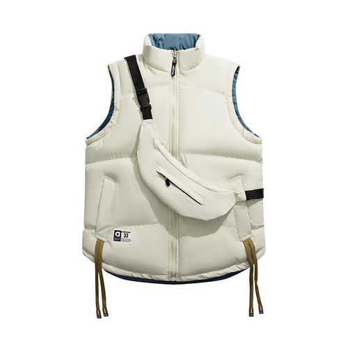 Men's cotton vest, solid color, autumn/winter Korean style slim-fit stand collar, slim fit casual hollow board, can be opened in two ways