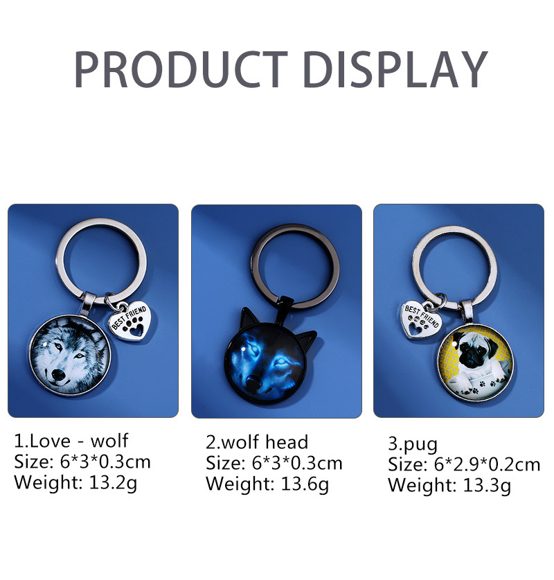 Cute Dog Wolf Alloy Glass Casting No Inlaid Key Chains display picture 4