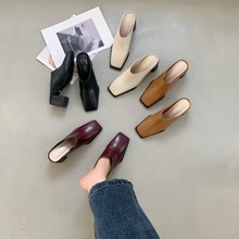 2025年韩版春季新款时尚包头半拖鞋粗跟气质凉拖鞋