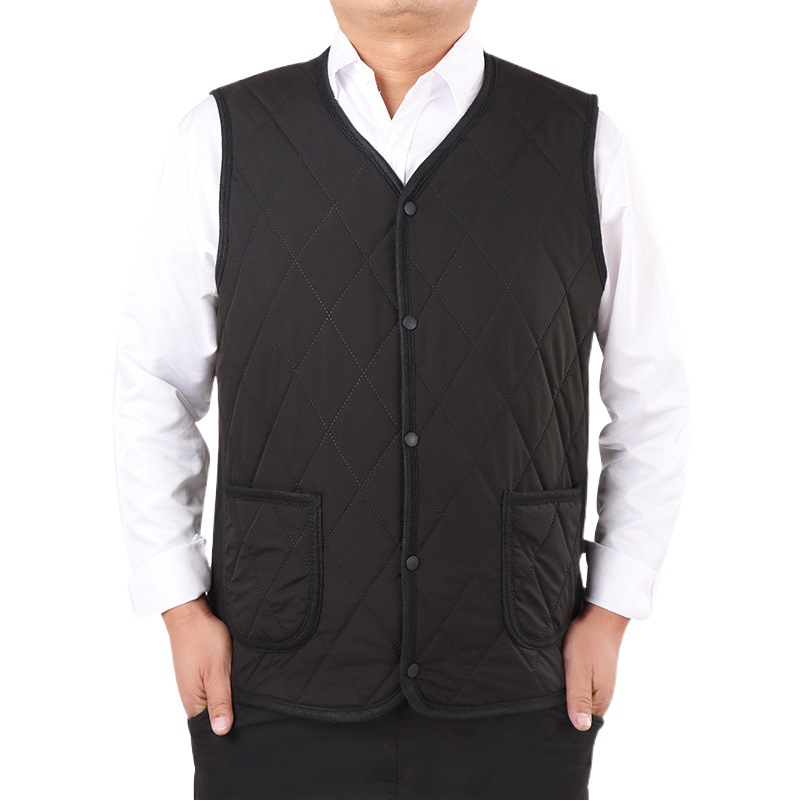 Autumn and winter down cotton vest fleece-lined warm vest square pocket short liner plus size men and women same style middle-aged and elderly waistcoat