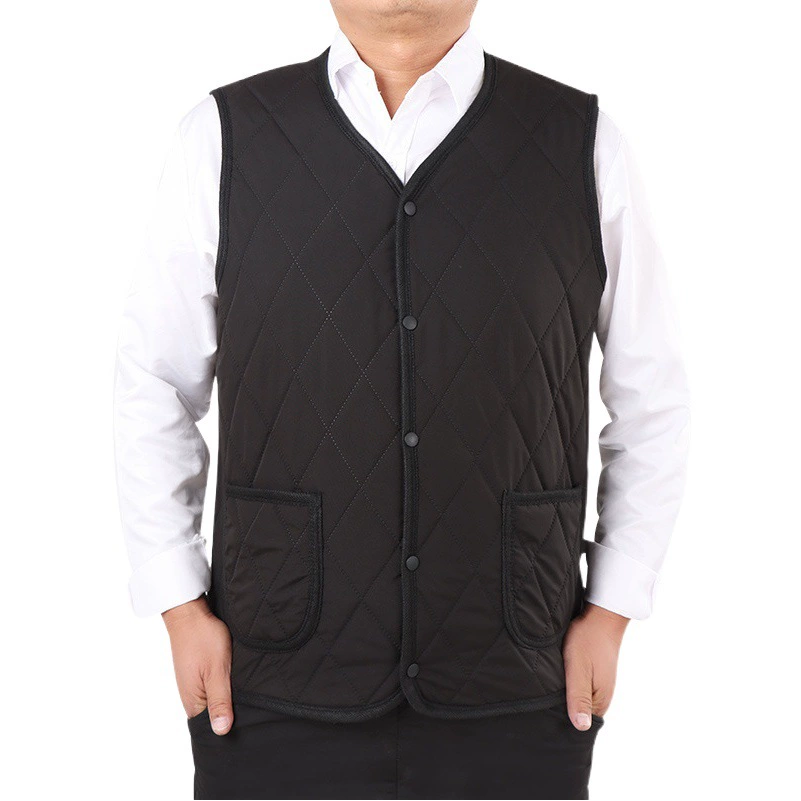 Осенне-зимний пуховый хлопковый жилет на флисовой подкладке, теплый жилет с квадратным карманом, короткая подкладка, большие размеры, мужской и женский жилет в одном стиле для среднего и пожилого возраста