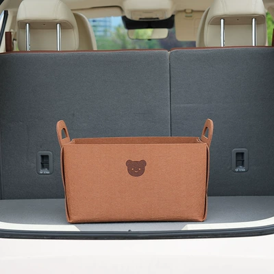 Car Trunk Storage Box Cartoon Bear Large Capacity Car Interior Storage Basket Foldable Car Storage Box (Car storage bag/box) - felt-folding-storage-basket-brown