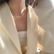 跨境严选925纯银批发双层叠戴蛇骨链项链ins时髦女气质百搭锁骨链