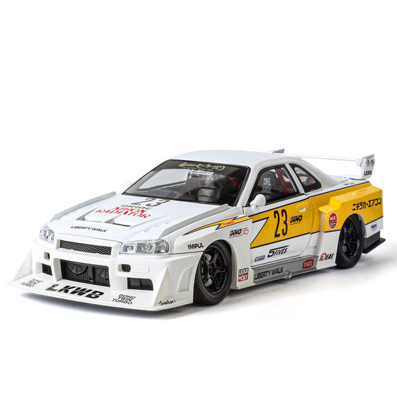 1:24/18Gtr R34 Modified Version of Four-Wheel Shock Absorber Steering Door Opening Alloy Sound and Light Pull-Back Artificial Car Model