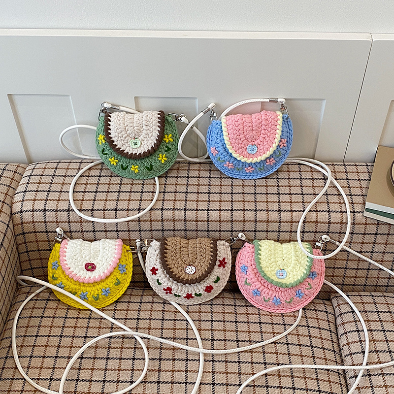 Cartera de cambio de bebé encantadora flor mini producto acabado gancho hecho a mano bolso de hombro para niños y niñas nuevo bolso de color contraste