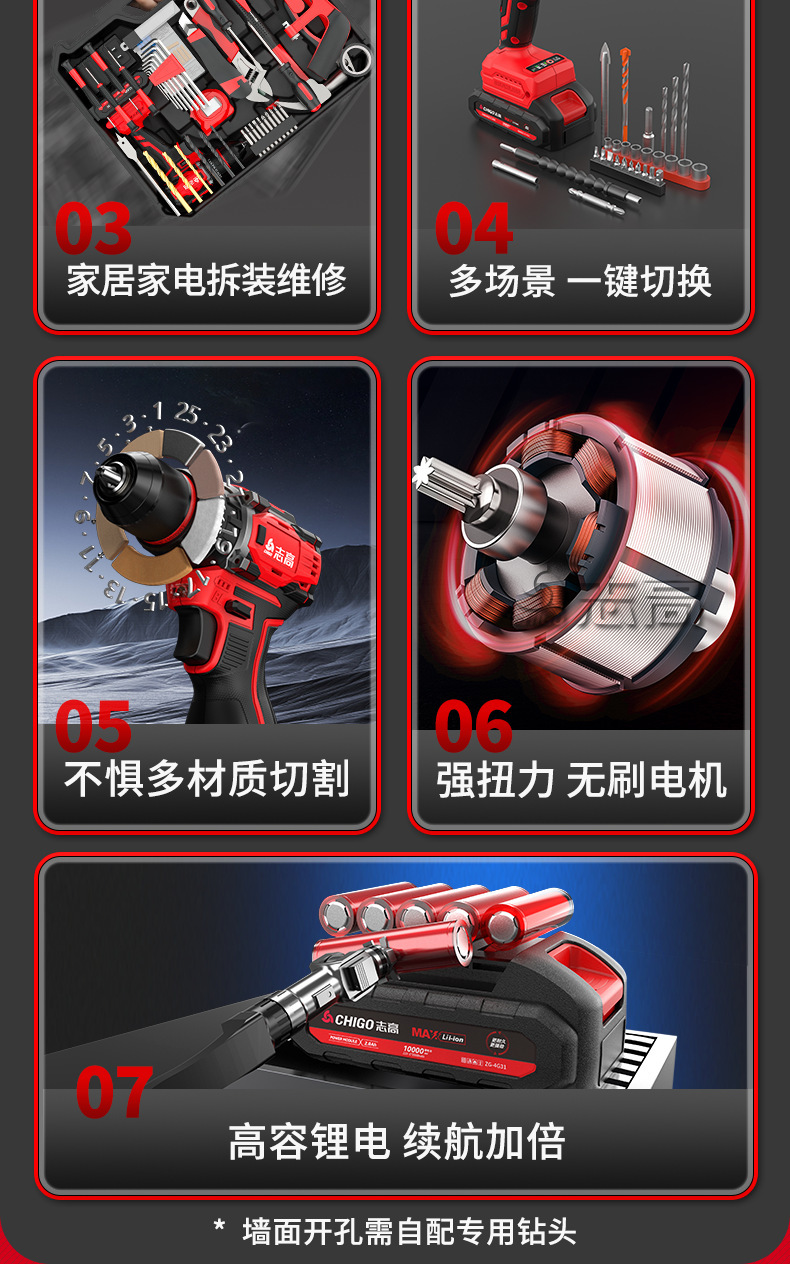 Zhigao cordless drill set, household, electric screwdriver