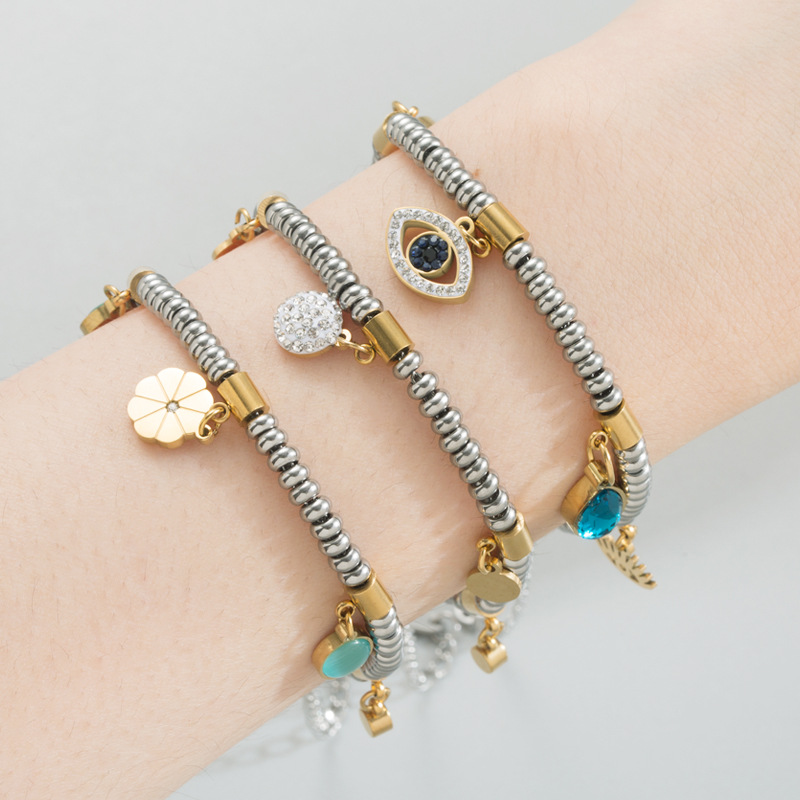 Fashion Devilu0027S Eye Water Droplets Titanium Steel Bracelets Inlay Rhinestones Stainless Steel Br