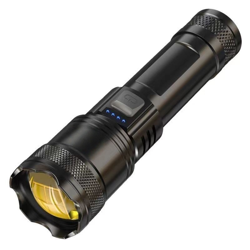跨境户外led强光手电筒家用多功能可充电智能电显伸缩变焦手电筒|undefined