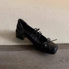 羊皮版~复古蝴蝶结方头芭蕾舞鞋交叉带粗跟玛丽珍鞋通勤浅口单鞋