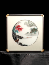 苏绣挂画新中式客厅玄关壁画成品山水花鸟手工刺绣装饰画