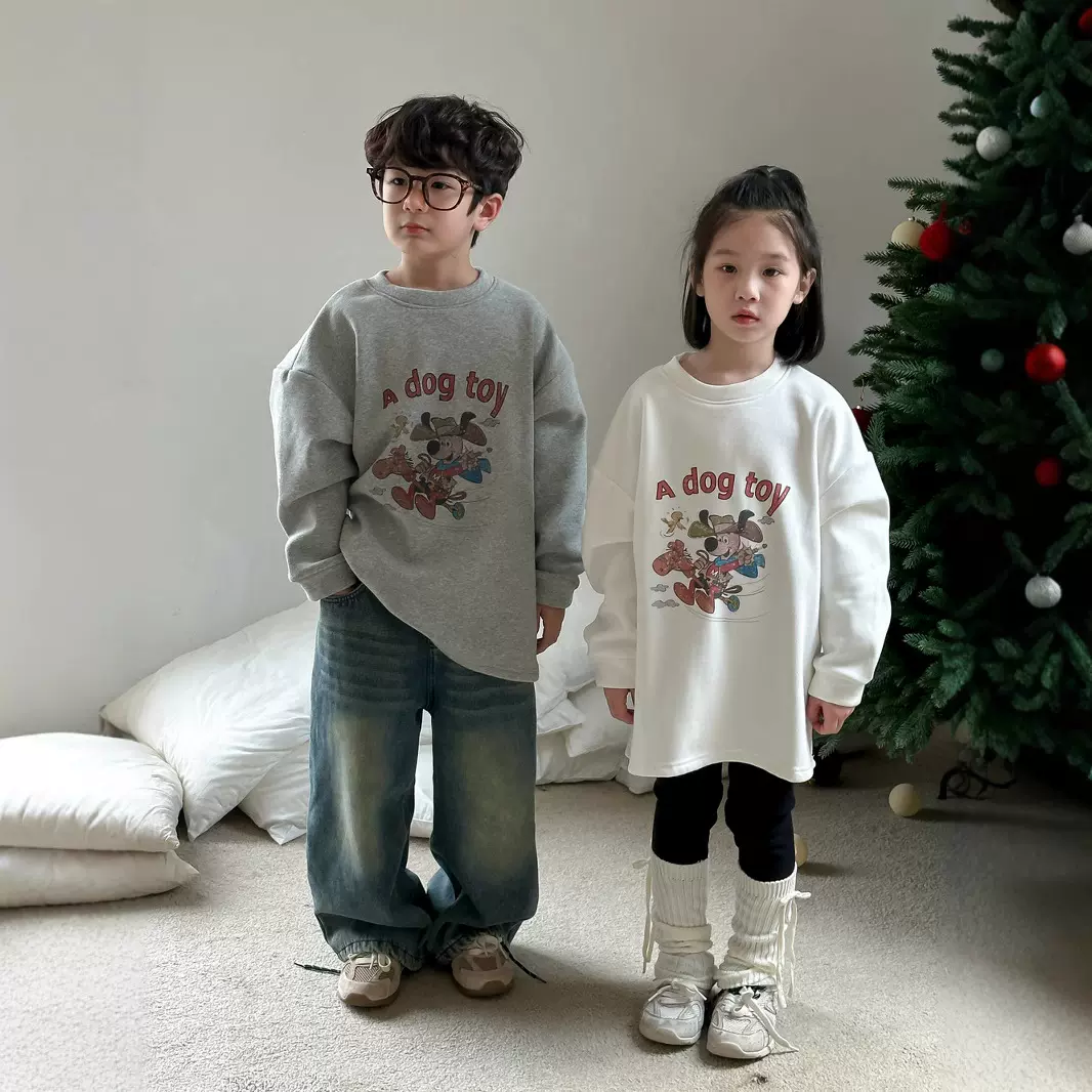 童T恤2025冬款男女童韩版字母卡通加绒T恤儿童圆领休闲宽松上衣