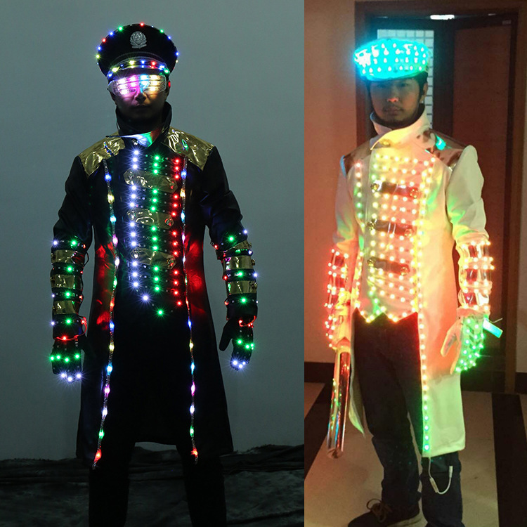 Cross-Border Led Light-Up Clothing Decoration Captain General Uniform Bar Ktv Performance Costume Glasses Gloves Hat Set Special Effects