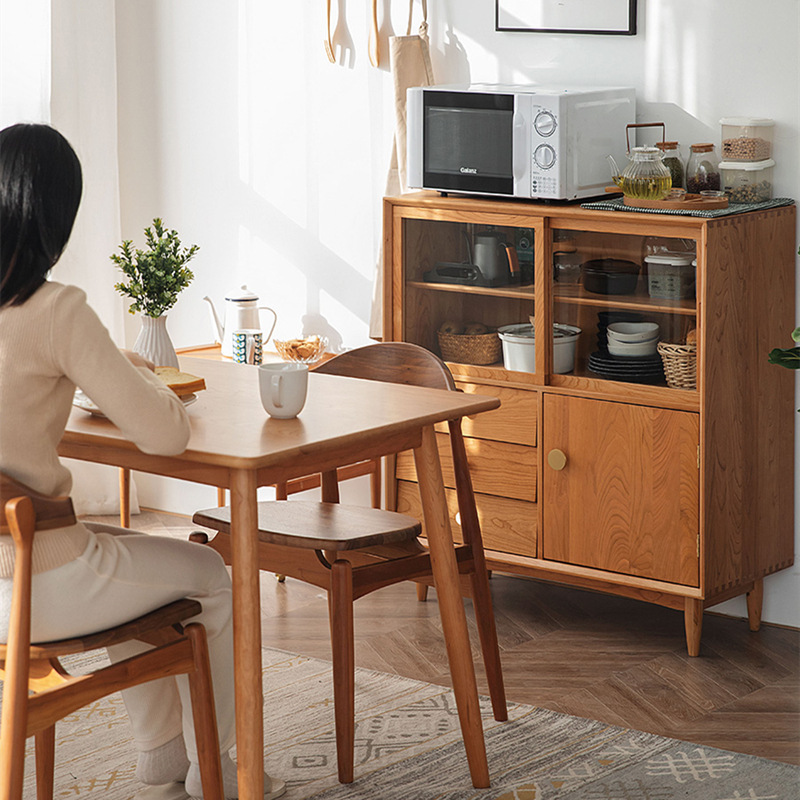North American Cherry Wood Sideboard Kitchen Storage Cabinet Living Room Wine Cabinet Solid Wood Log Small Apartment Furniture Solid Wood Storage