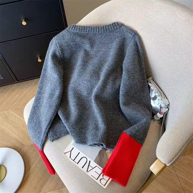 Shanli Dadi High-End and Super Nice Contrasting Color Knitted Cardigan Jacket for Women in Autumn and Winter with Soft and Unique Inner Tops