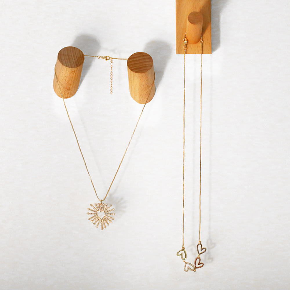 fashion retro colorful zircon heart-shaped pendant copper clavicle chain