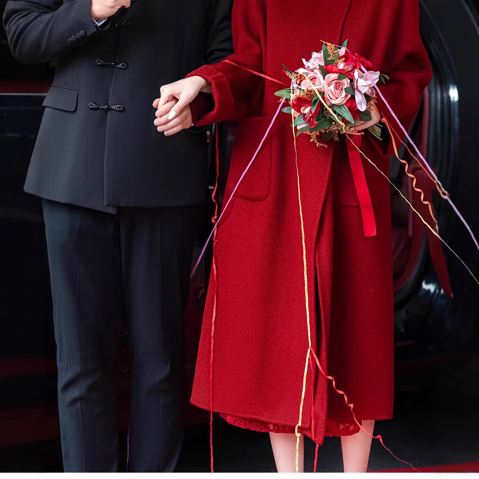 가을과 겨울 새로운 빨간 양면 양면 양모 코트 여성 하이 엔드 신부 웨딩 오버라이드 양면 축제 양모 코트