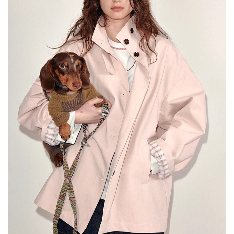 Cream Peach Powder Sleeve Short Coat Coat Women's Design Sense Small Spring New Style