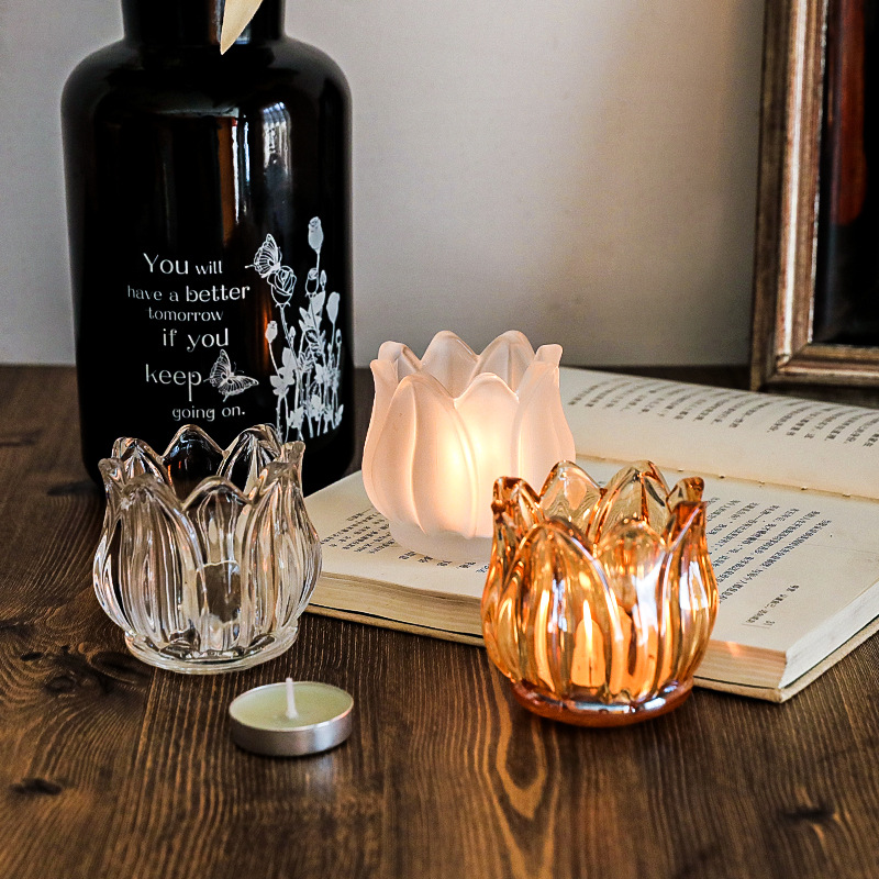 Korean-inspired Instagram-style vintage tulip glass candle holder, home candle decor, European romantic dining table decoration
