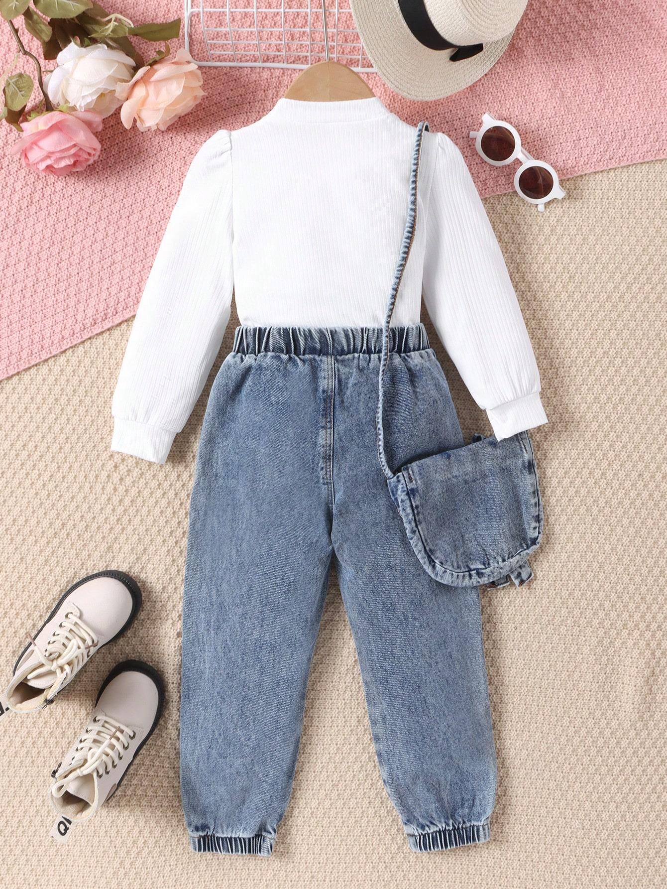 Pantaloni a maniche lunghe nuovi e caldi in vendita per ragazze autunno e inverno 2024 + borsa in denim carina alla moda_voghion.com