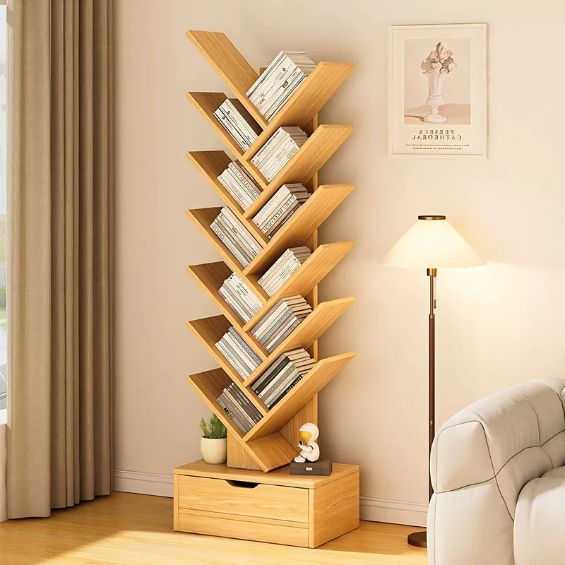 Книжная полка, напольная съемная стойка для хранения, многослойная простая стойка для хранения, встроенная настенная креативная книга в форме дерева P ^