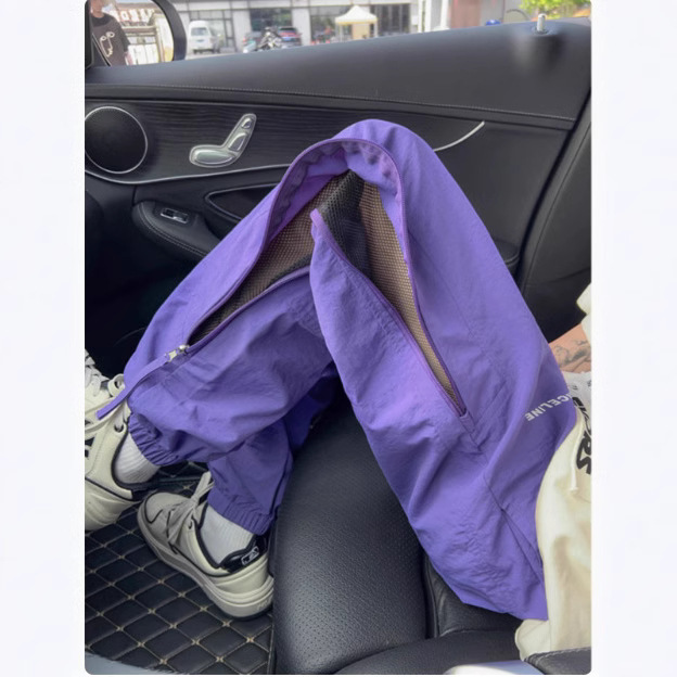 American-Style Paratrooper Pleated Pants for Men, Summer Thin Quick-Dry Assault Pants, Straight Loose Casual Long Pants, Trendy Zipper Purple