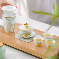 A5L羊脂玉便攜式泡茶旅行茶具套裝禮盒裝中式陶瓷小套功夫茶具