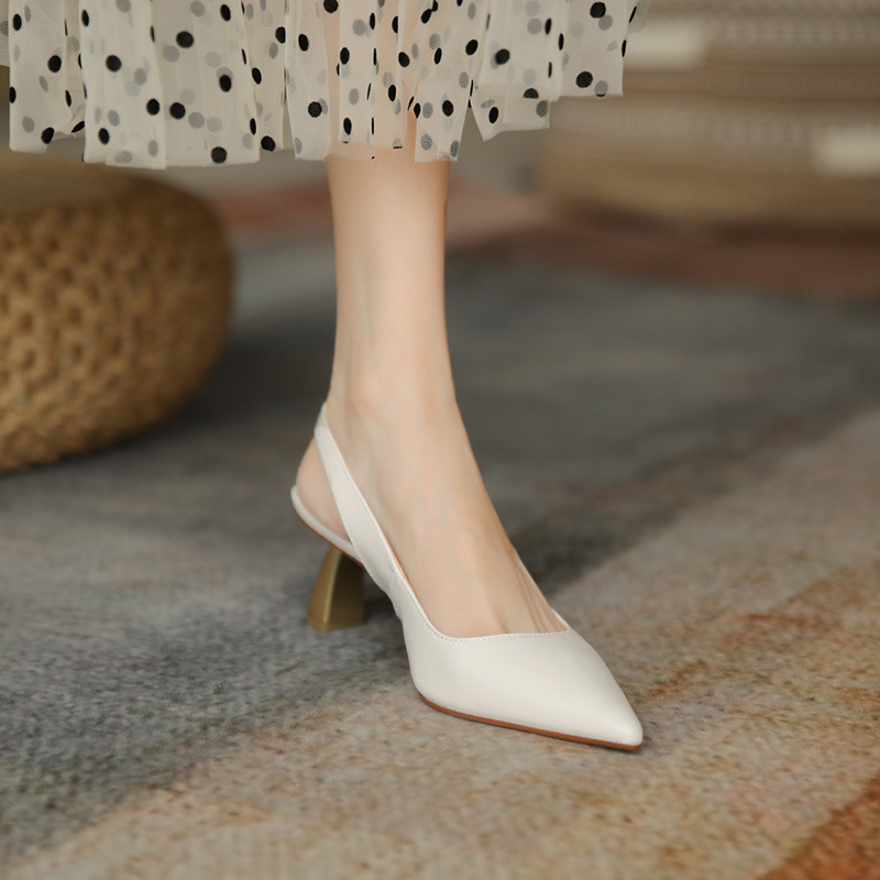 Huiyang French retro Baotou sandals women's medium heel soft leather stiletto high heels pointed toe summer new style_vogarts.com