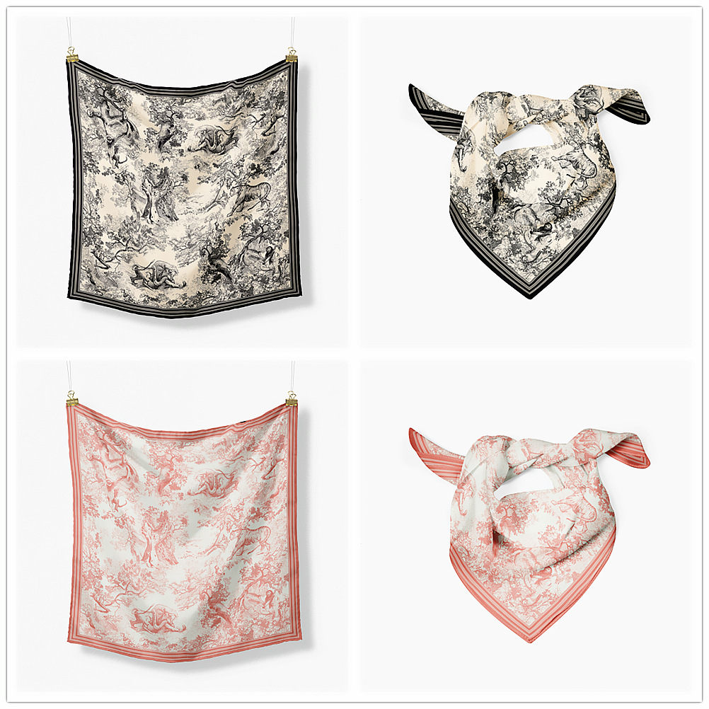 82g Weight Silk Scarf Classification Daily Occasion Satin Material Animal, Plant Pattern Summer, Spring Season Women's Gender Printing Design Simple Style Style Women's Simple Style Animal Plant Satin Printing Silk Scarf 无