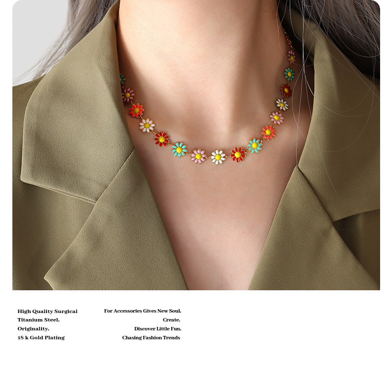 Bohemian Flower Titanium Steel Enamel Womenu0027S Bracelets Necklace