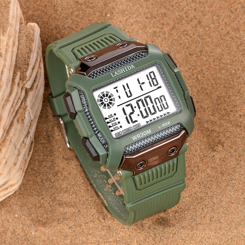 Reloj electrónico deportivo cuadrado simple, estudiantes de secundaria y preparatoria, cronógrafo deportivo, alarma luminosa, fabricante de relojes electrónicos al por mayor