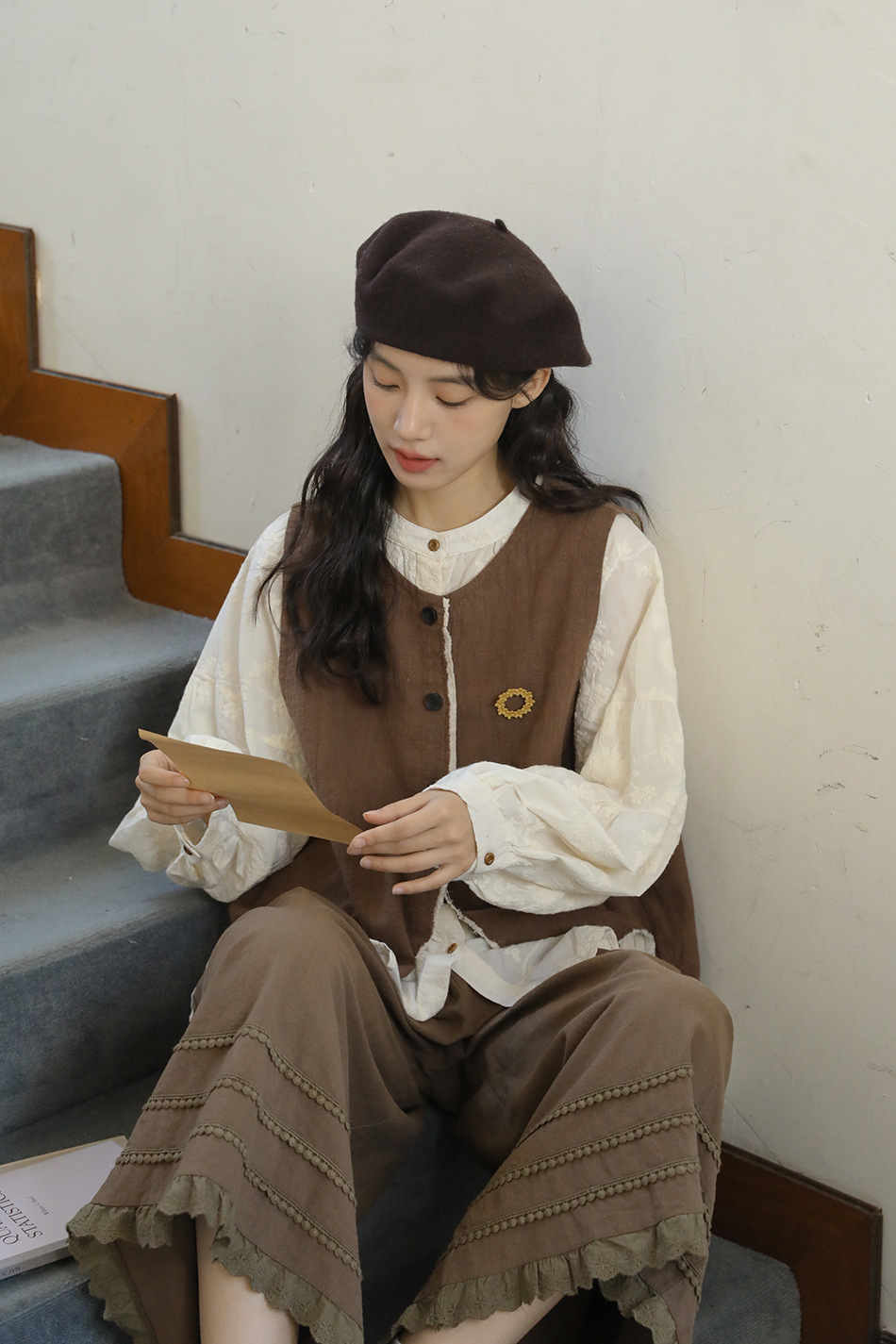 Real Shot: Japanese-style Design, Elaborate Embroidery, Pure Cotton Women's Shirt, Spring French Vintage High-end Shirt_ecoleips.com