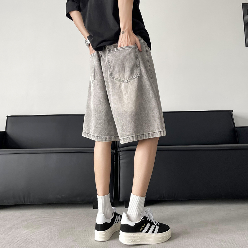 Pantalones cortos de mezclilla rasgados de estilo fino de verano pantalones sueltos retro vibe americanos para hombre