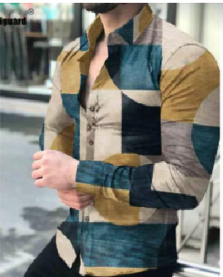 2023 Europea y América primavera nuevos hombres 3D impreso personalizado de solapa casual Camisa de manga larga de los hombres más tamaño camisa de los hombres