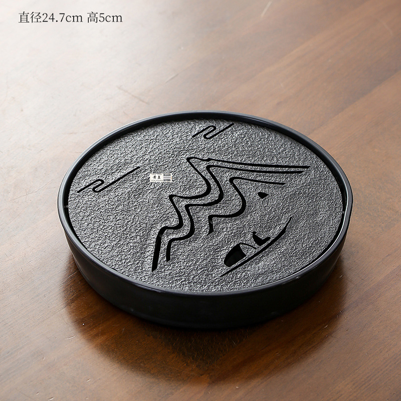 (소형) 먼 산 테이블 라운드 모조 우진 돌 차 트레이 24*24 [물 저장 차 트레이]