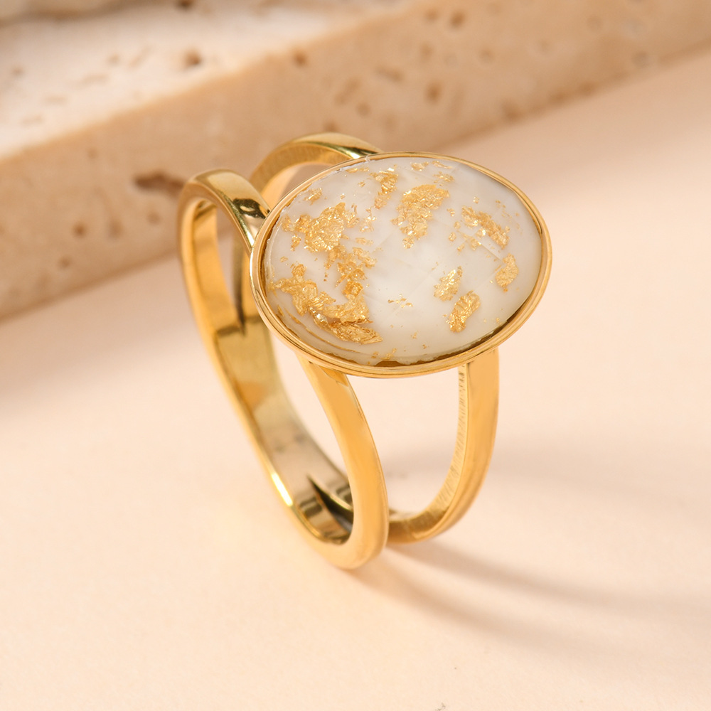Joyas de acero inoxidable de moda europeas y americanas lujosas cortes de gota de oro óleo colorido anillo de titanio elíptico anillo de piedra preciosa