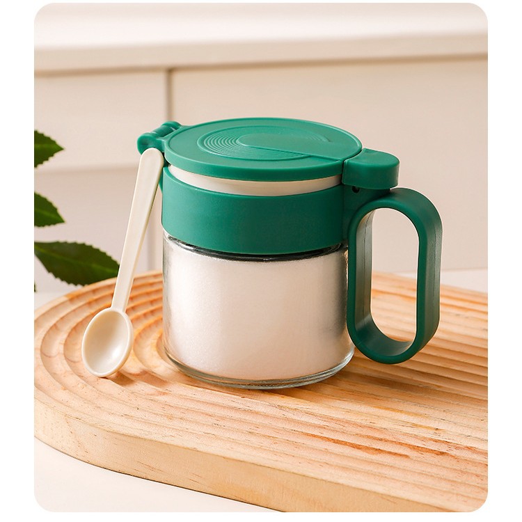 Nuevo tanque de condimento, multifunción y conveniente, botella de condimento doméstico, caja de condimento de encimera, botella de vidrio con botella de condimento de cuchara