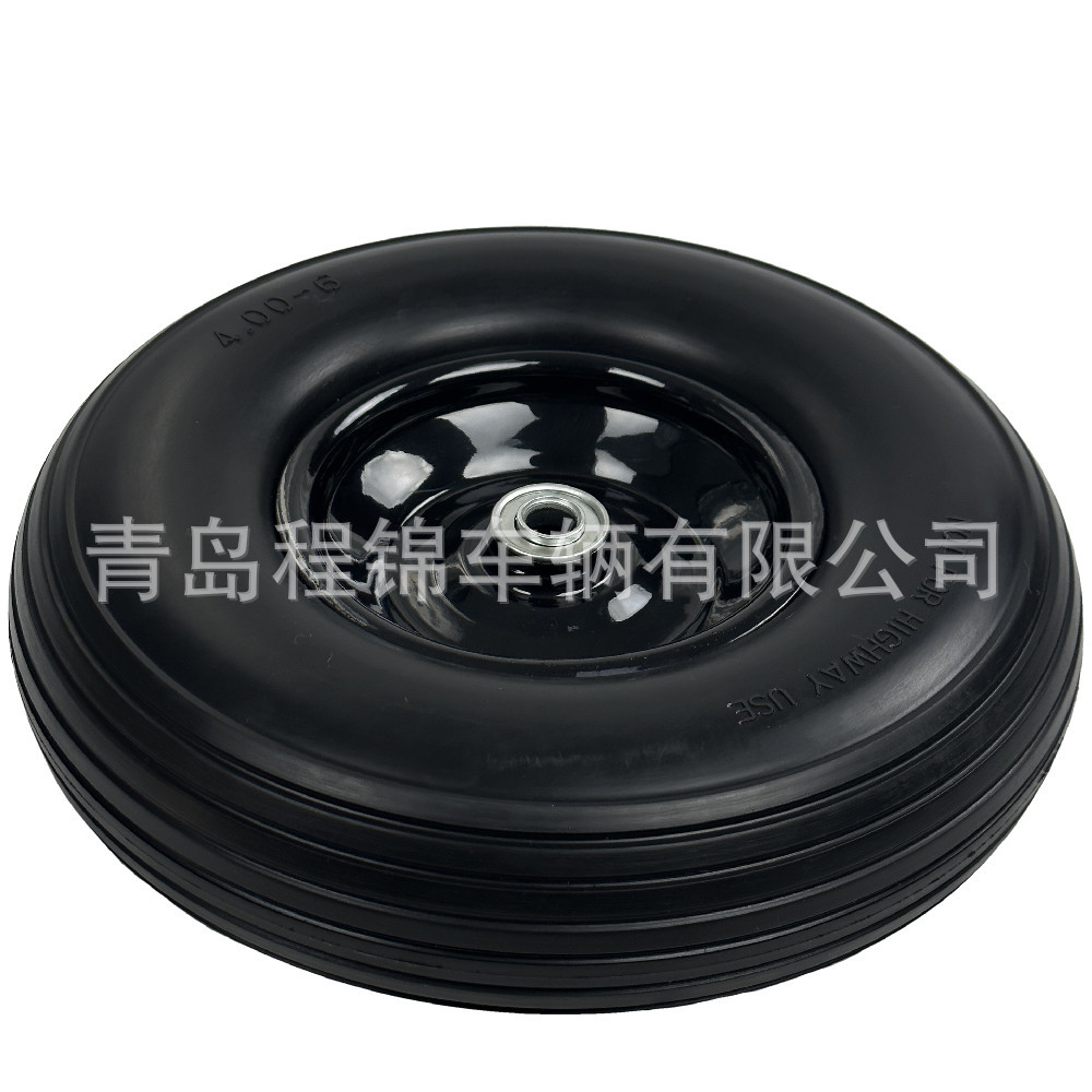 13英寸耐磨免充气PU发泡轮 手推车用4.00-6实心聚氨酯轮胎 跨E18