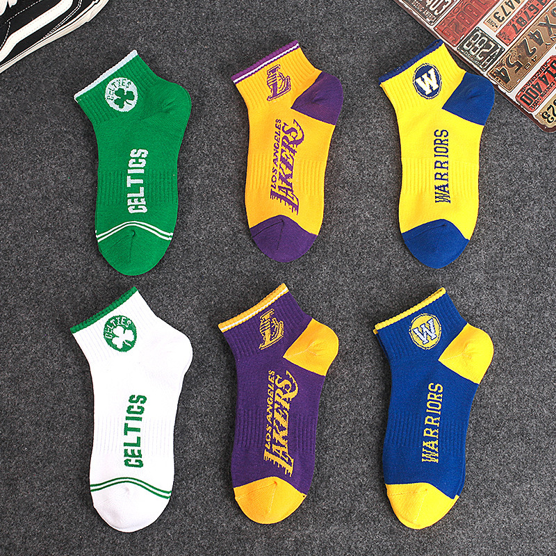 Socks men's Xinjiang cotton candy color NBA team logo short basketball sports socks sweat-absorbent comfortable all-match boat Socks