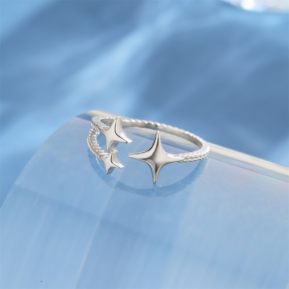 5g Weight Zircon Inlay Material Open Rings Classification Adjustable Ring Size 1 Piece Quantity Holiday, Daily Occasion 925 Sterling Silver Material Geometric Pattern Women's Gender Plating, Inlay Design Sweet Style 925 Sterling Silver Zircon Geometric Open Rings 34